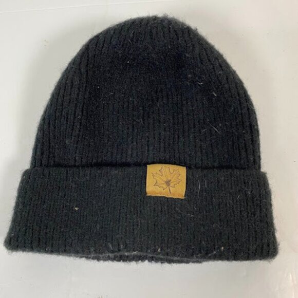 Maple Leaf Logo Unisex Black Beanie Ribbed Knit Hat for Pony Tails - Picture 2 of 4